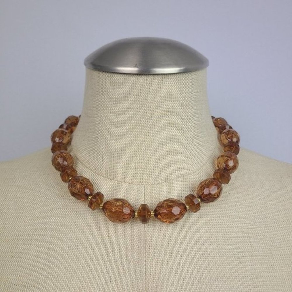 VINTAGE Brown Faceted Beaded Collar Necklace